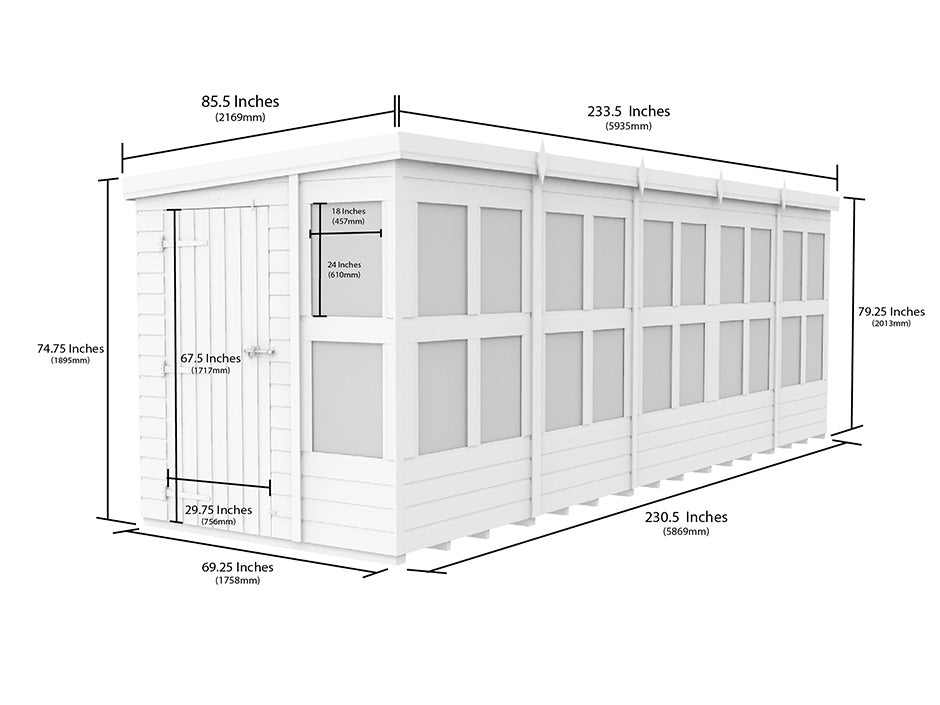 6ft x 20ft Pent Potting Shed