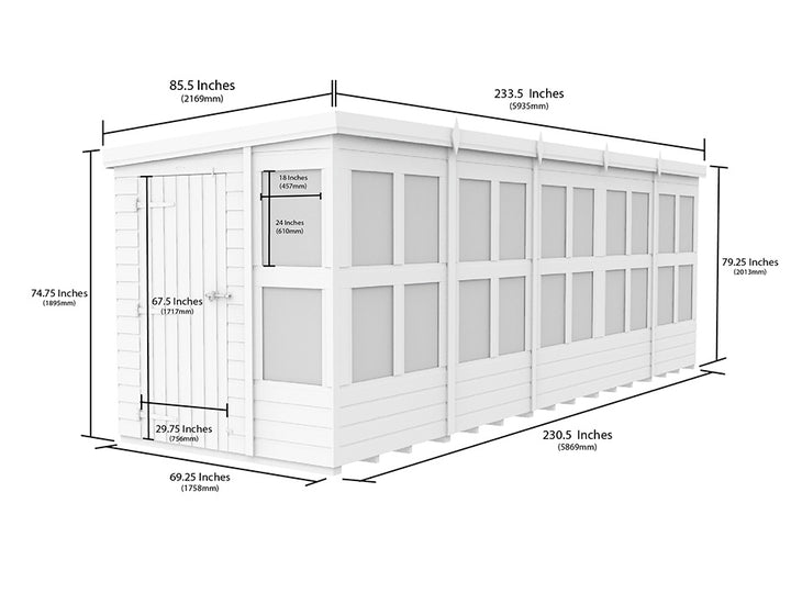 6ft x 20ft Pent Potting Shed