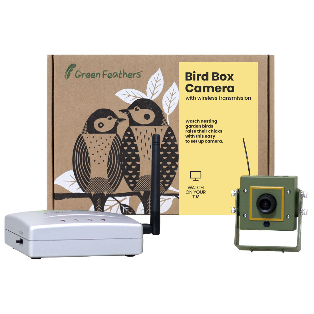 Green Feathers Bird Box Camera with Wireless Transmission Garden Wildlife