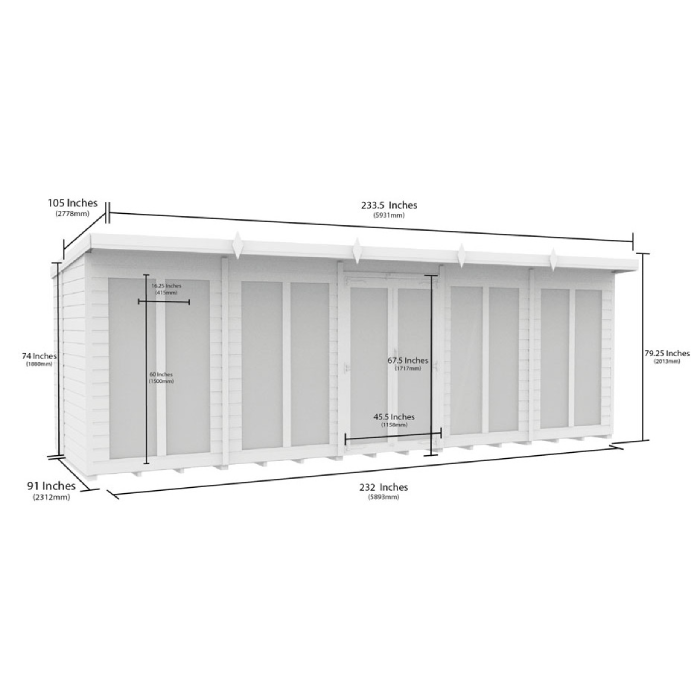 8ft x 20ft Pent Summer House (Full Height Window)
