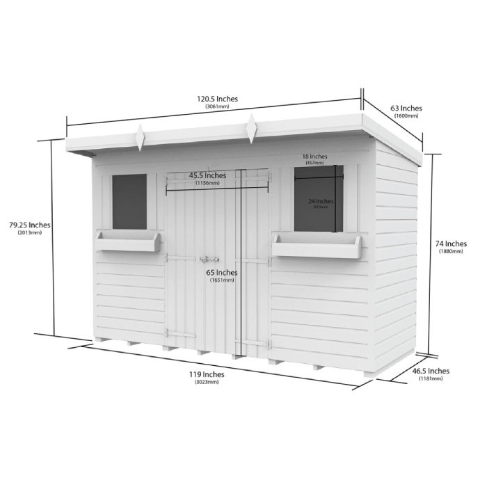 10ft x 4ft Pent Summer Shed