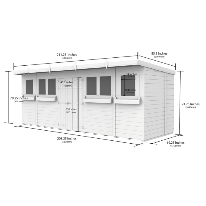 18ft x 6ft Pent Summer Shed