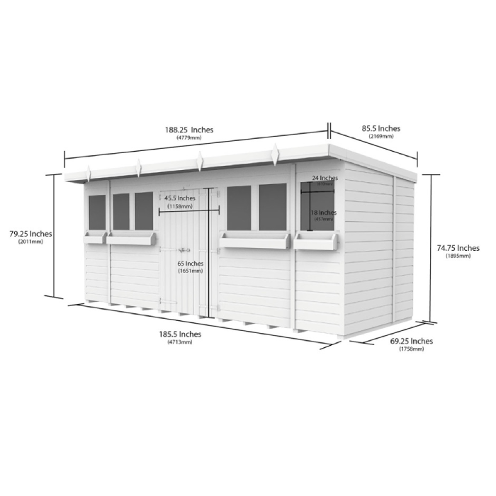 16ft x 6ft Pent Summer Shed