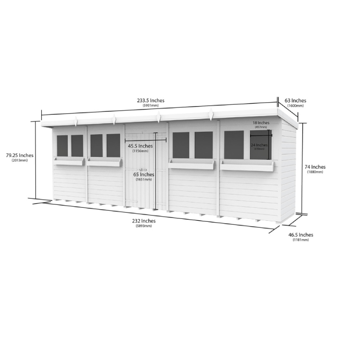 20ft x 4ft Pent Summer Shed