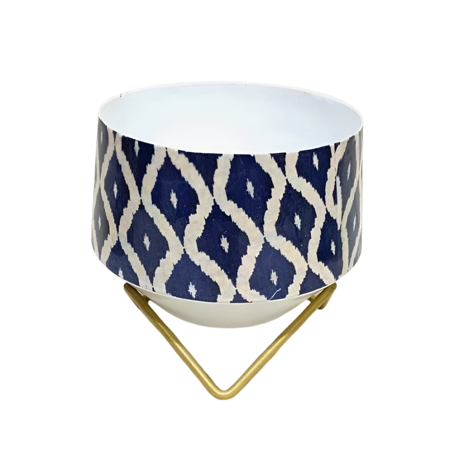 Blue and white planter stand