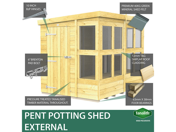 6ft x 20ft Pent Potting Shed