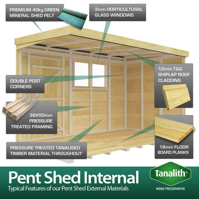 16ft x 4ft Pent Summer Shed