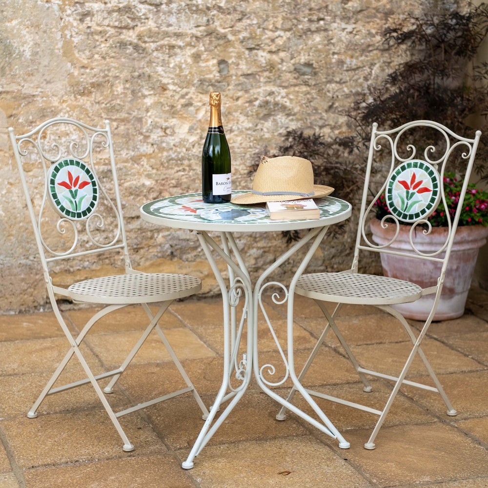 Ascalon Floral Mosaic Bistro Set 3 Piece - 'Cream'