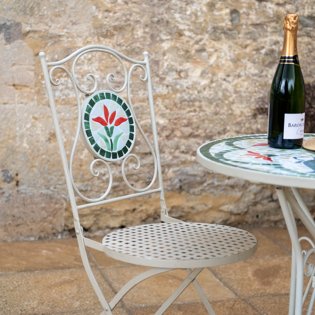 Ascalon Floral Mosaic Bistro Set 3 Piece - 'Cream'