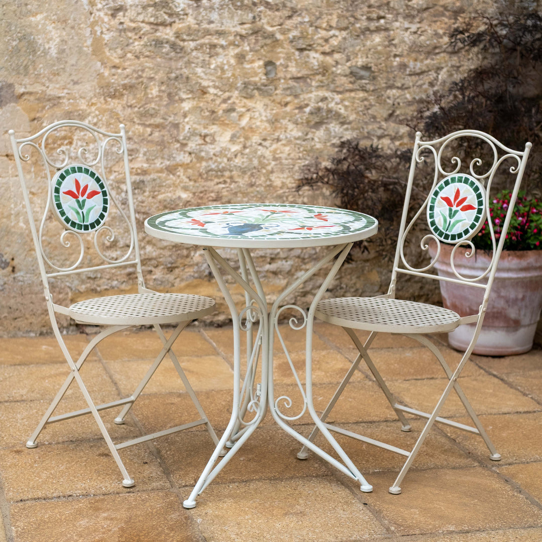 Ascalon Floral Mosaic Bistro Set 3 Piece - 'Cream'