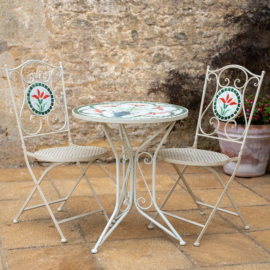 Ascalon Floral Mosaic Bistro Set 3 Piece - 'Cream'