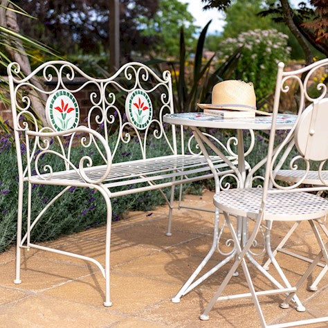 Ascalon Floral Mosaic Bench - 'Cream'