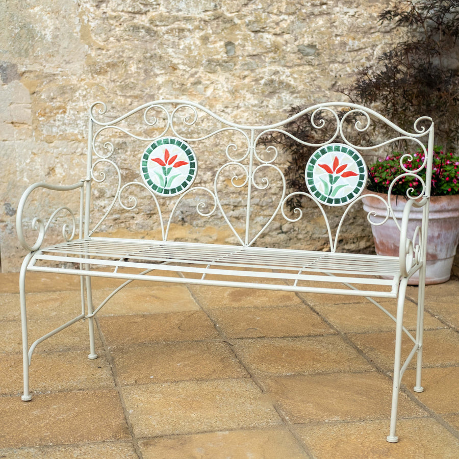 Ascalon Floral Mosaic Bench - 'Cream'