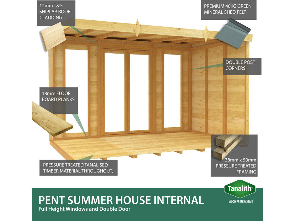 4ft x 14ft Apex Summer House (Full Height Window)