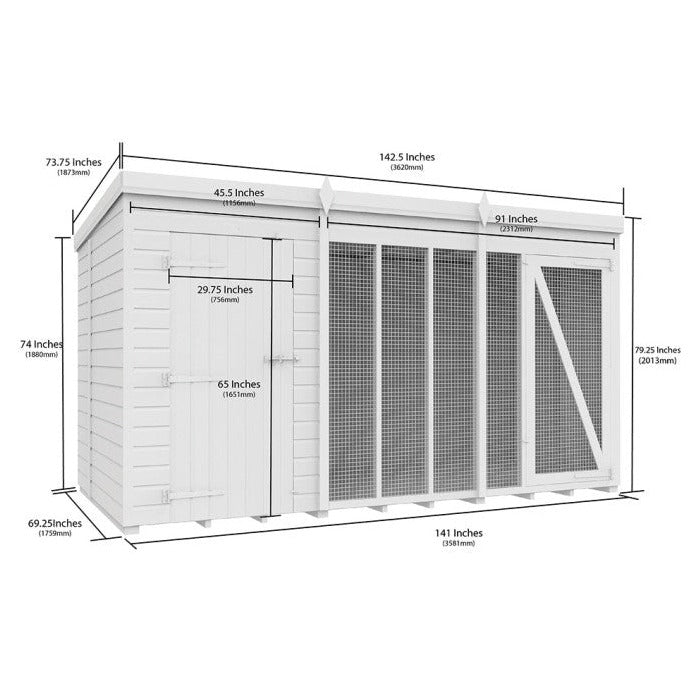 12ft x 6ft Dog Kennel and Run (Full Height)