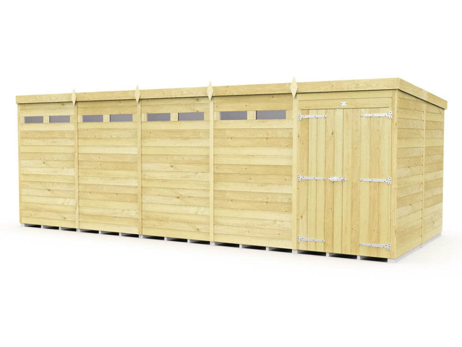 20ft x 8ft Pent Security Shed - Double Door