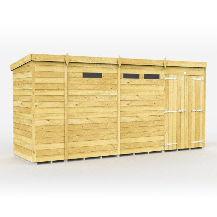 13ft x 4ft Pent Security Shed - Double Door