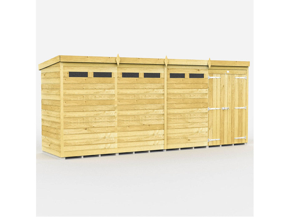 16ft x 4ft Pent Security Shed - Double Door