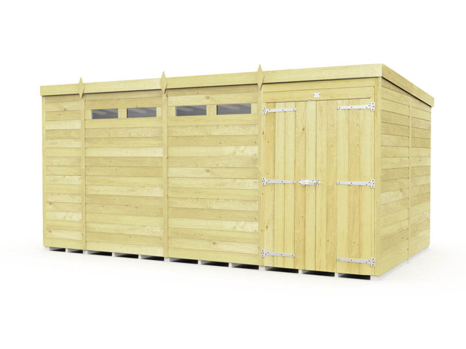 15ft x 4ft Pent Security Shed - Double Door