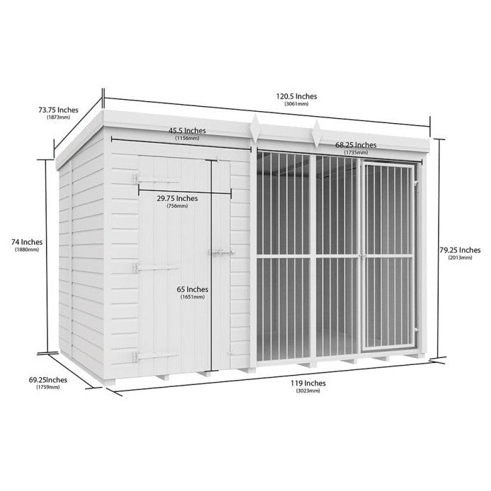 10ft x 6ft Dog Kennel and Run (Full Height with Bars)