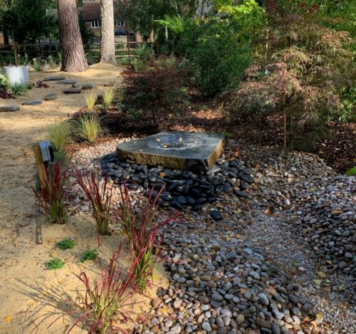 Eastern Connections Basalt Water Feature Babbling with polished dish top natural Extra Large in situ XL