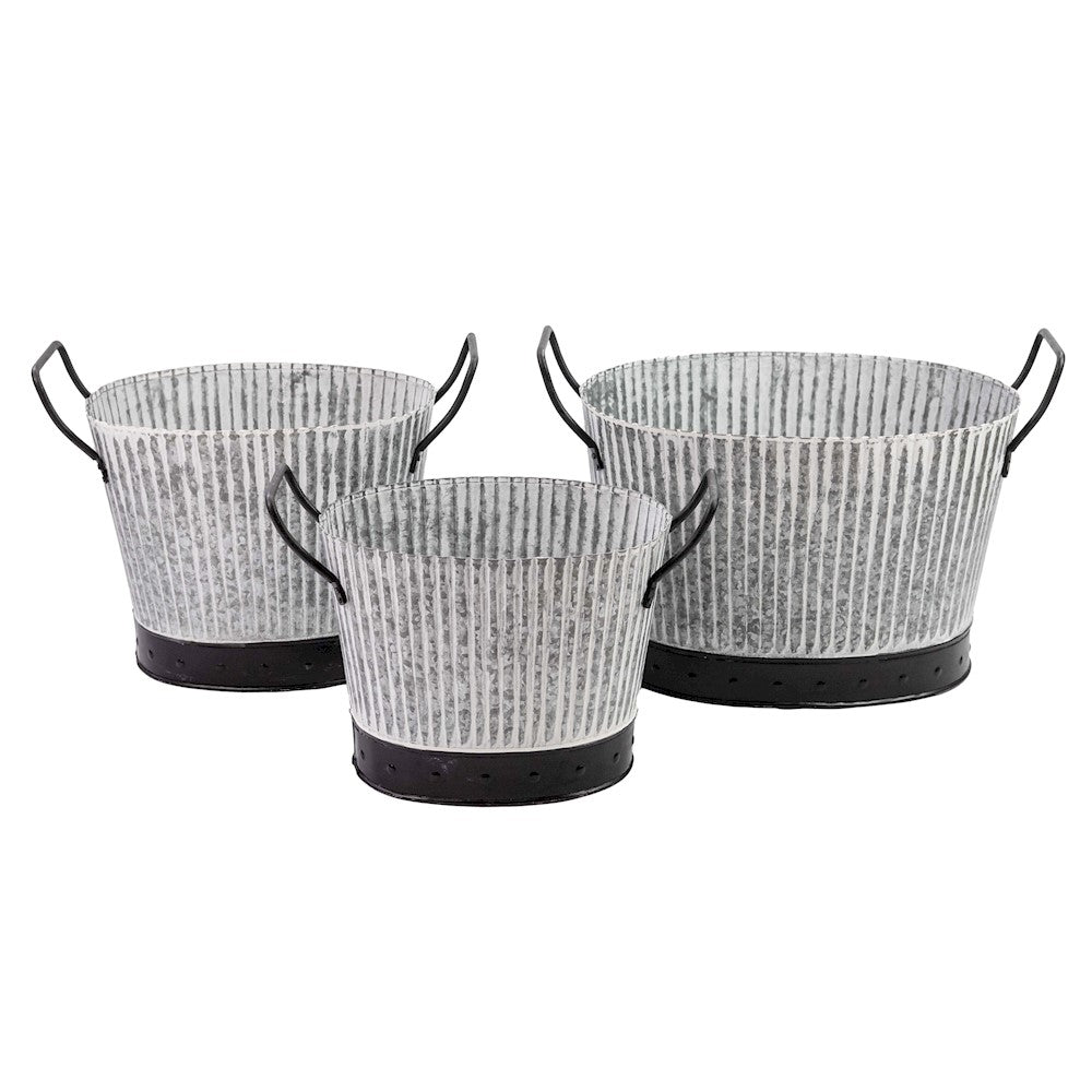 Ascalon Ribbed Planters 3 Set - 'Antique Galvanised'