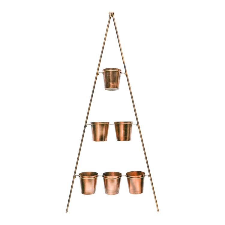 Ivyline Outdoor Vertical Gold Metal Wall Plant Stand with Planters