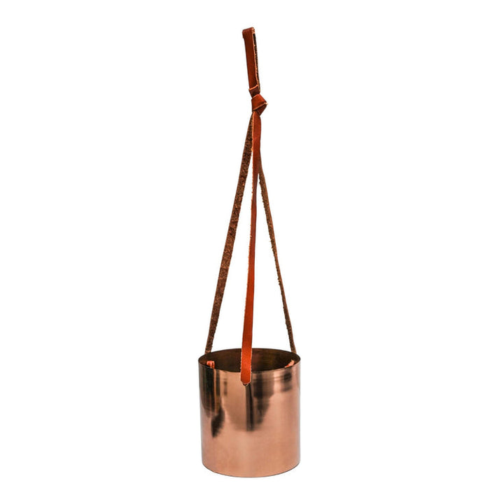 Ivyline Copper Hanging Planter with Leather Strap