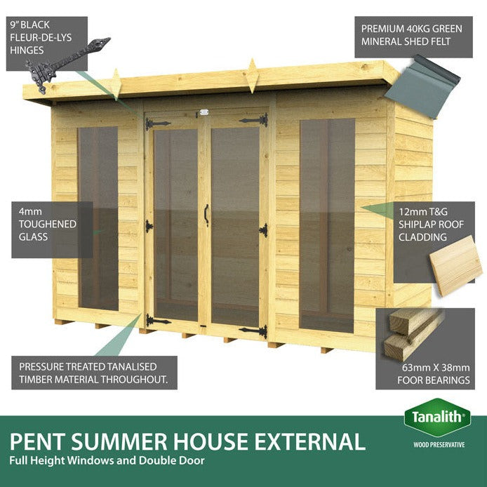 4ft x 12ft Apex Summer House (Full Height Window)