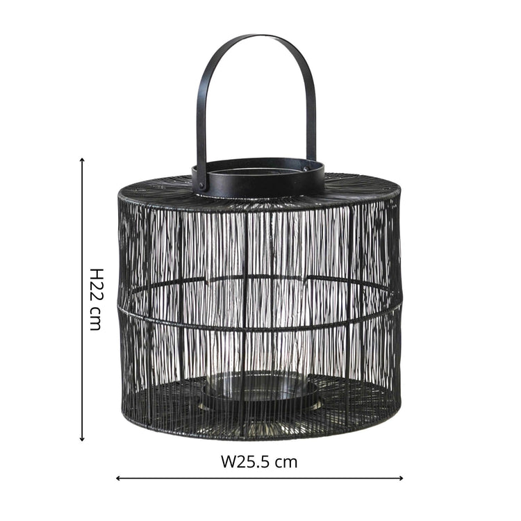 Ivyline Portofino Wirework Lantern with Glass Insert Black