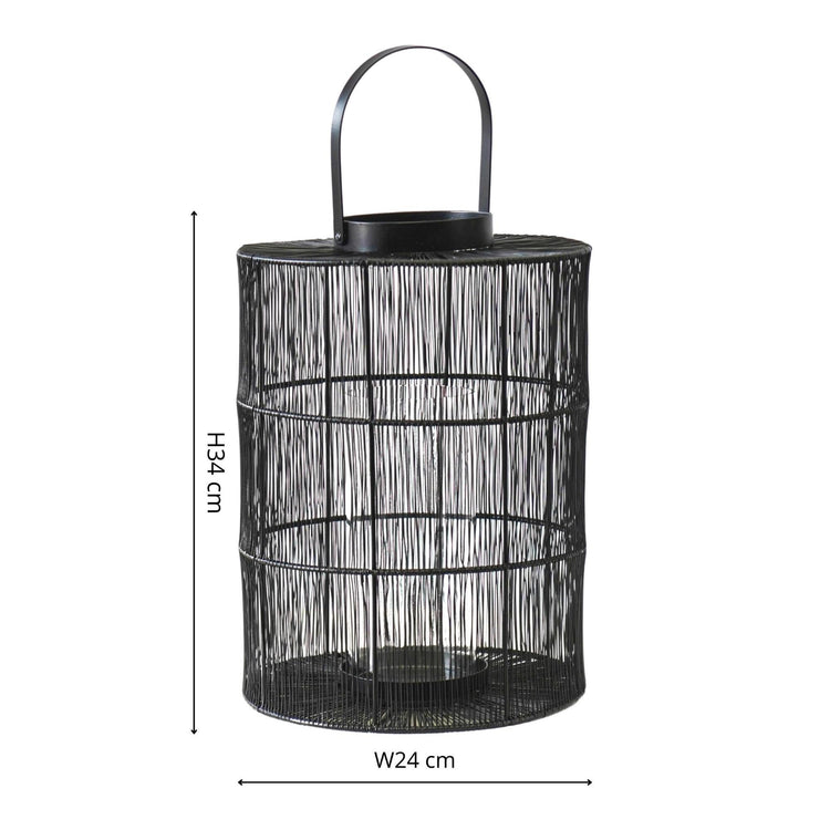 Ivyline Portofino Wirework Lantern with Glass Insert Black