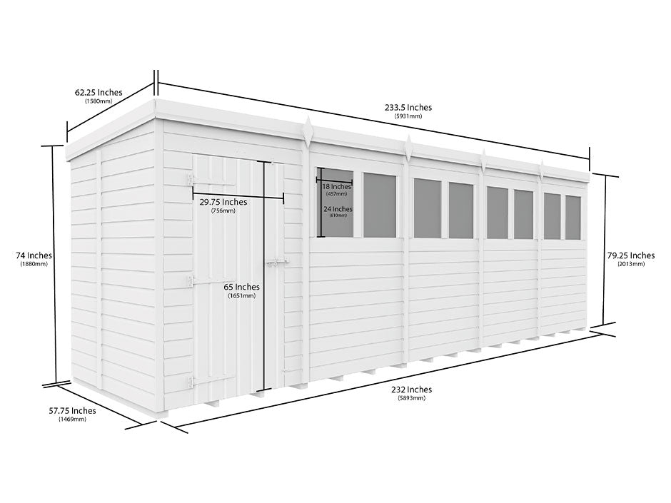 20ft x 5ft Pent Shed Garden Wildlife