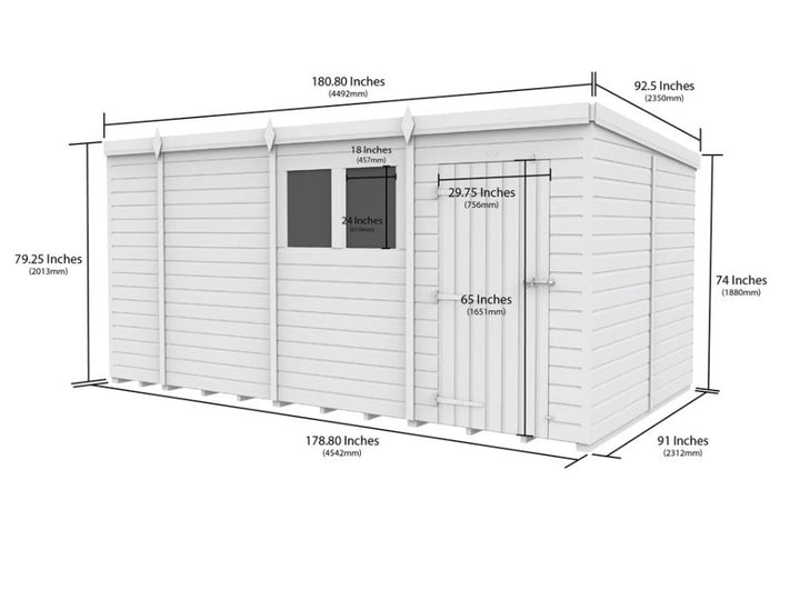 15ft x 8ft Pent Shed