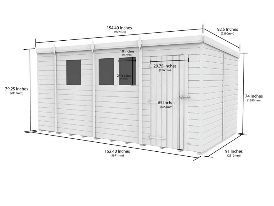 13ft x 8ft Pent Shed