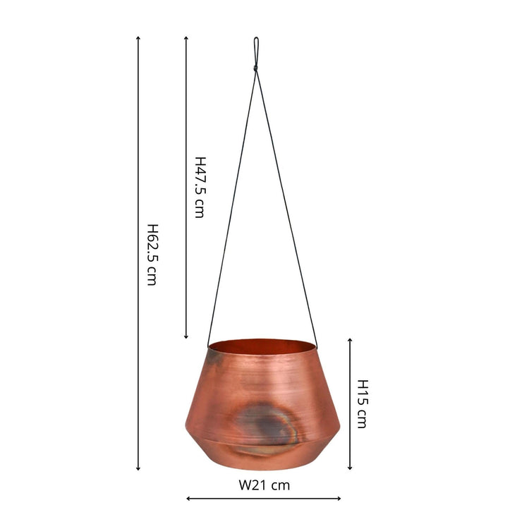 Ivyline Indoor Soho Aged Copper Hanging Planter with Leather Strap