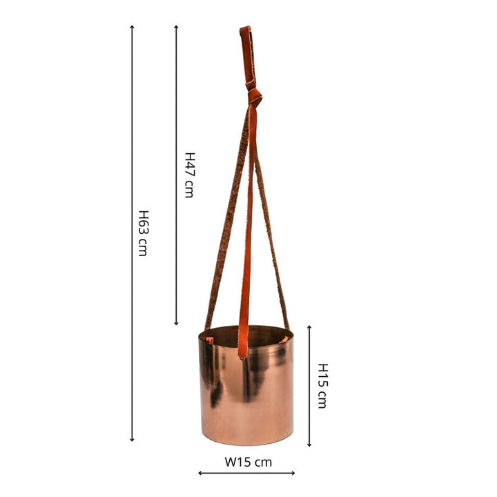 Ivyline Copper Hanging Planter with Leather Strap