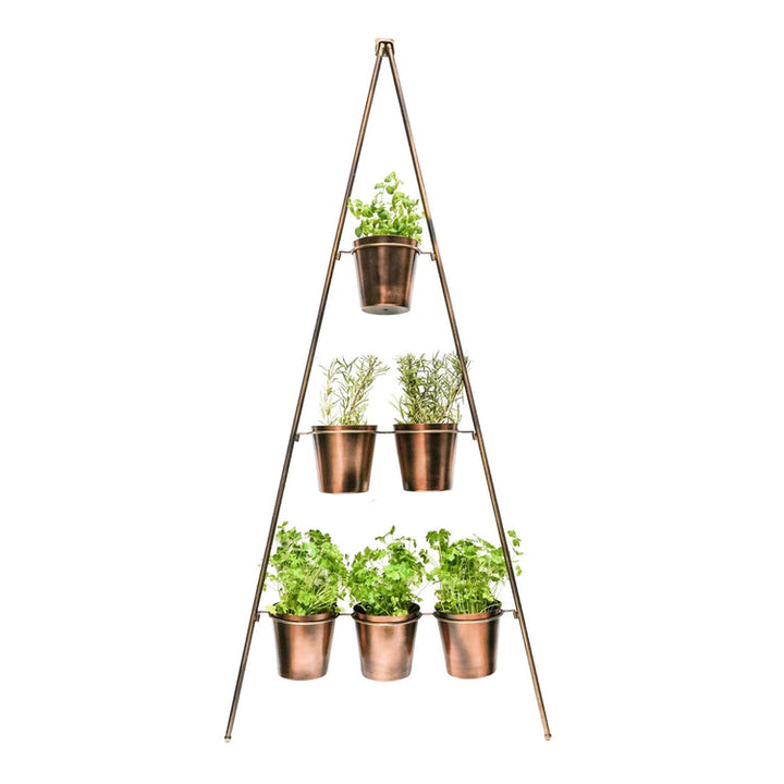 Ivyline Outdoor Vertical Gold Metal Wall Plant Stand with Planters