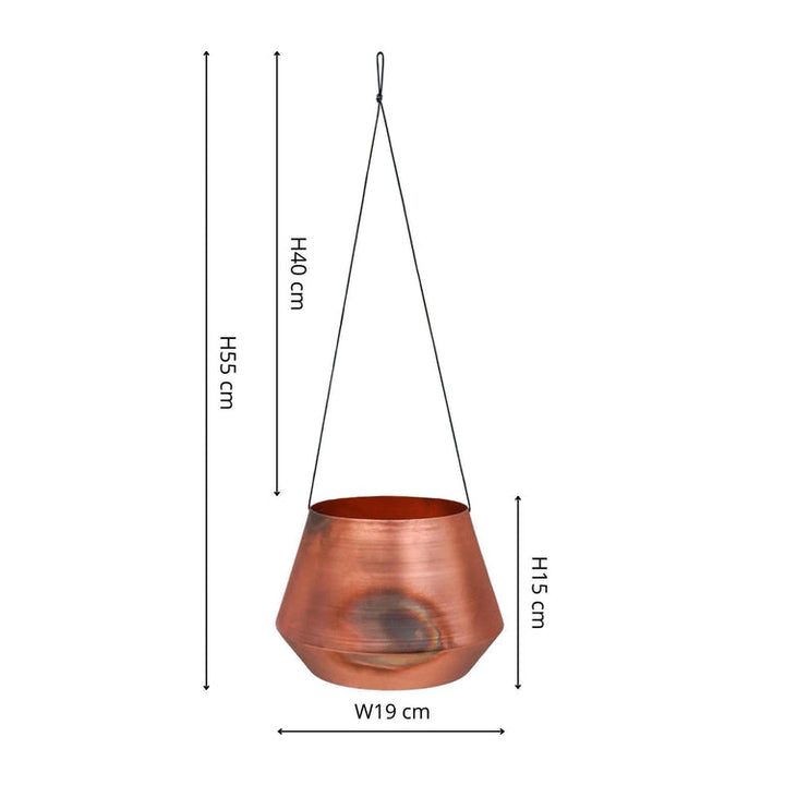 Ivyline Indoor Soho Aged Copper Hanging Planter with Leather Strap