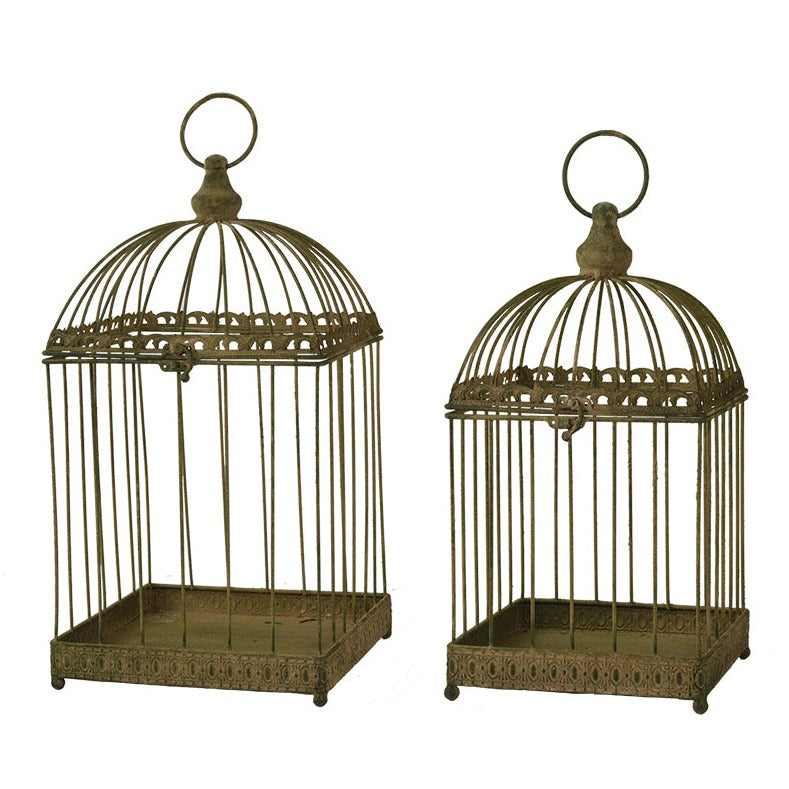 Aged Metal Green Birdcage (set of 2)