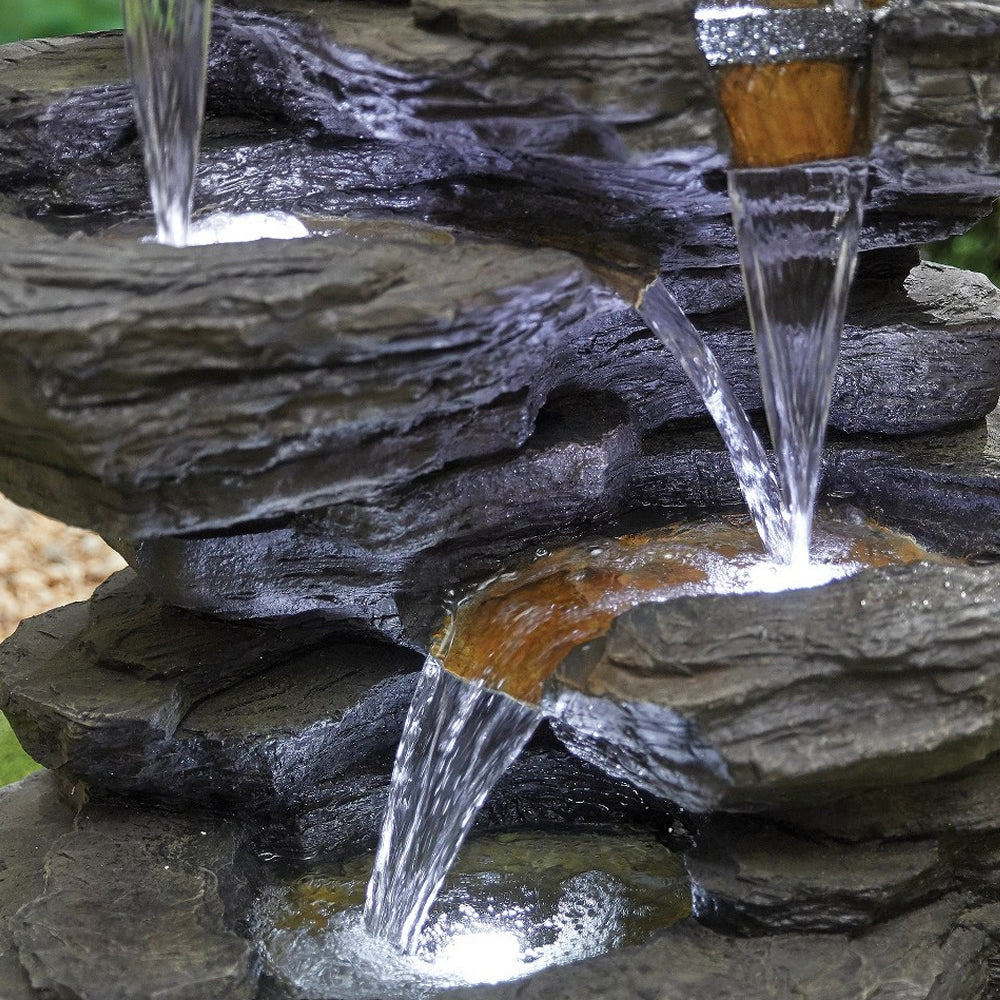 Easy Fountain Hinoki Springs Water Feature With LED Light - Self-Contained Garden Fountain