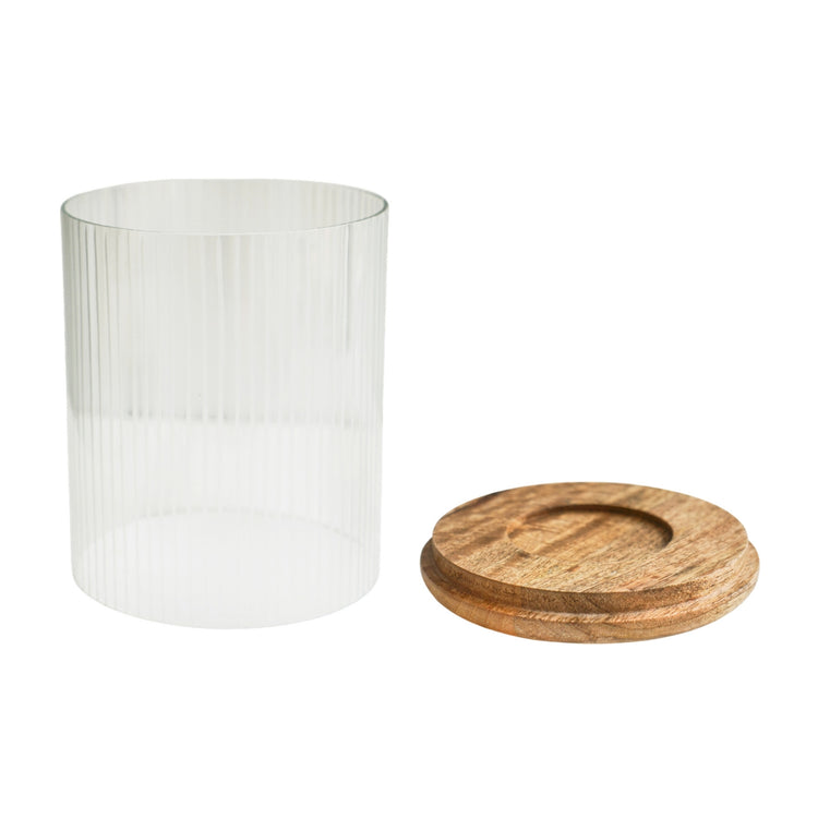 Ivyline Amelia Ribbed Glass Wooden Candle Holder