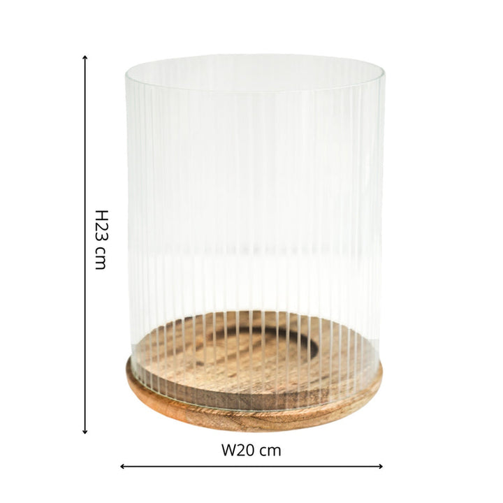 Ivyline Amelia Ribbed Glass Wooden Candle Holder