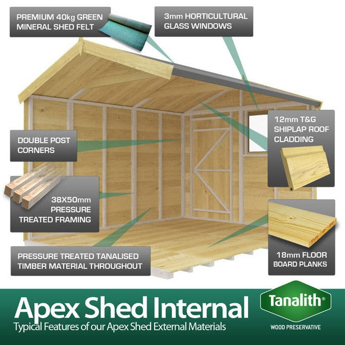 7ft x 19ft Apex Shed