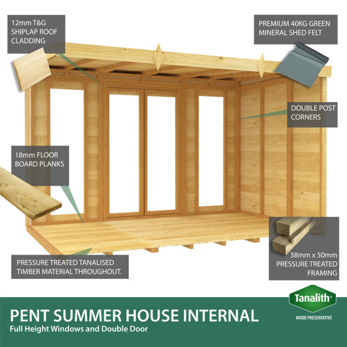 8ft x 20ft Apex Summer House (Full Height Window)