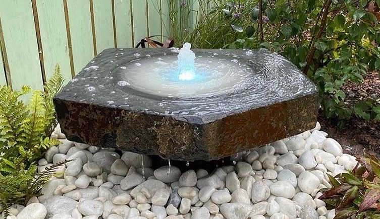Large Eastern Connections Basalt Water Feature Babbling with polished dish top natural with plinth