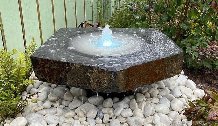 Large Eastern Connections Basalt Water Feature Babbling with polished dish top natural with plinth