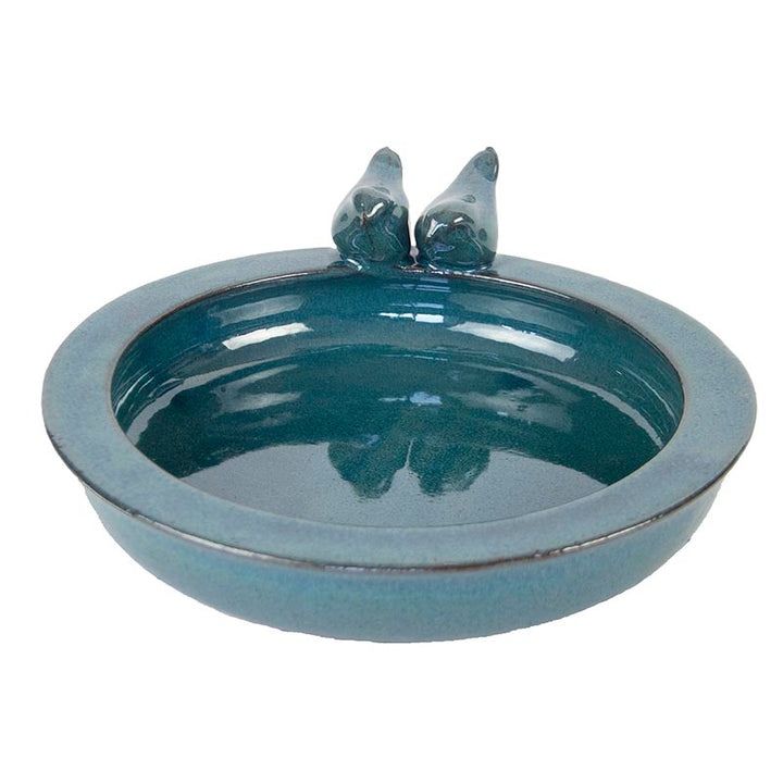 Bird Bath Ceramic Round - Petrol Blue