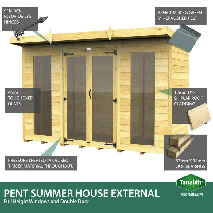 4ft x 16ft Pent Summer House (Full Height Window)