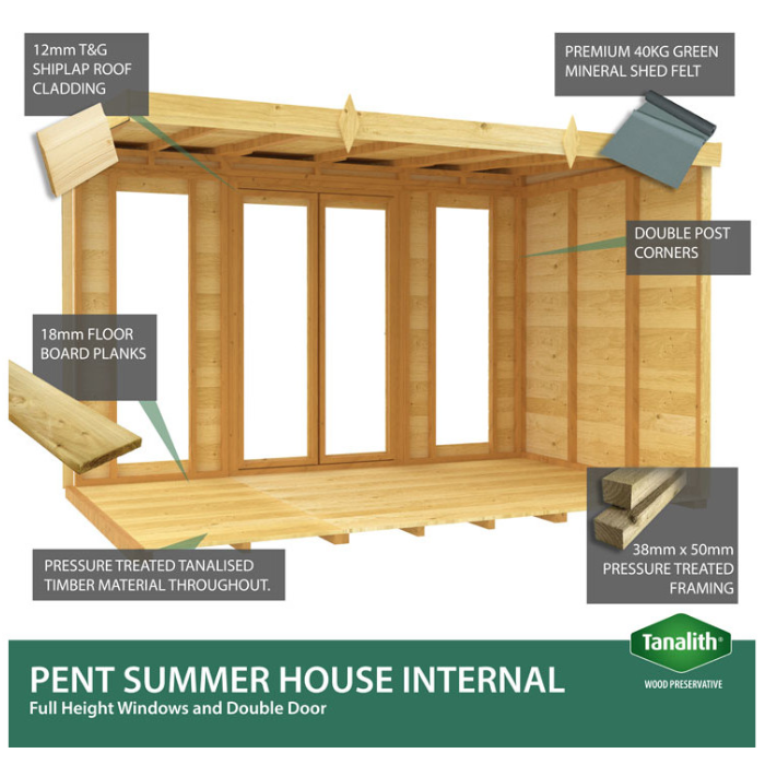 4ft x 16ft Apex Summer House (Full Height Window)