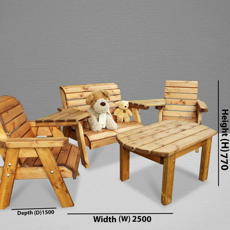 KIDS MULTI SET FOUR SEATER - in photo room with measurements 